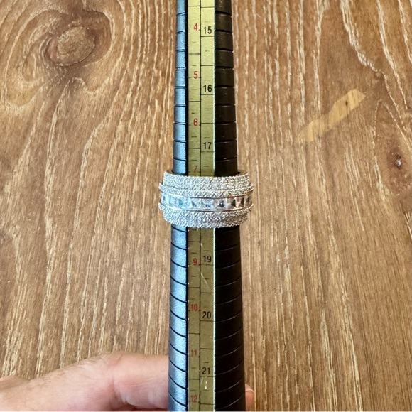 Wide 925 sterling silver & CZ eternity band ring size 7.5-7.75 - Picture 8 of 11